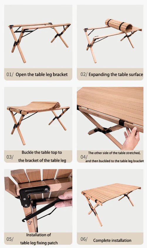 foldable solid wood outdoor camping table