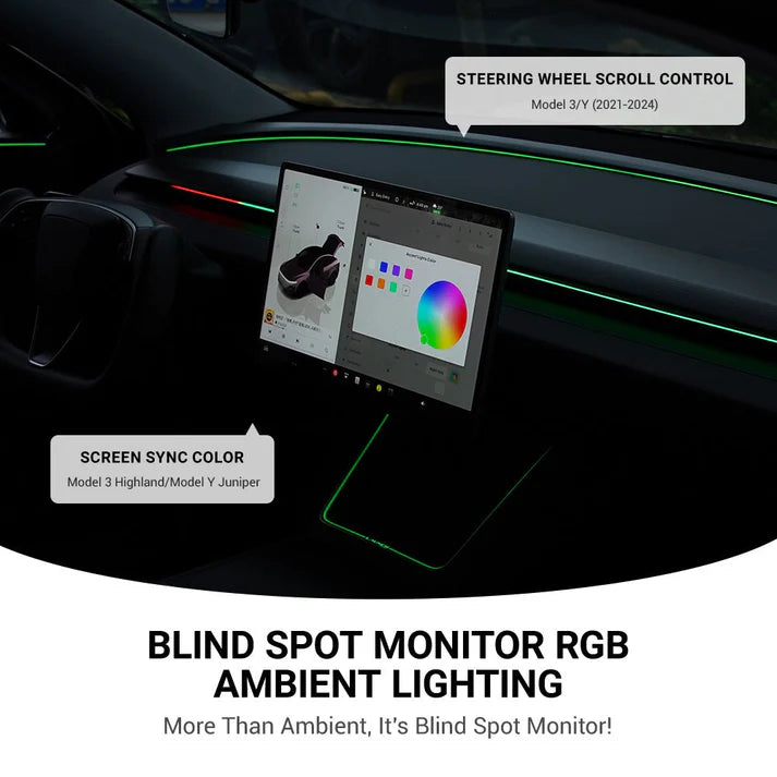 2026 BSD 2.0 Blind Spot Warning System For Tesla Model 3 Highland / Y Juniper Ambient Lighting