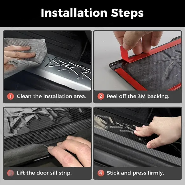 Tesla Cybertruck Sill Protector Real Carbon Fiber Front Door Sill Panel Door Step Kit Tesstudio? (2 Pcs)