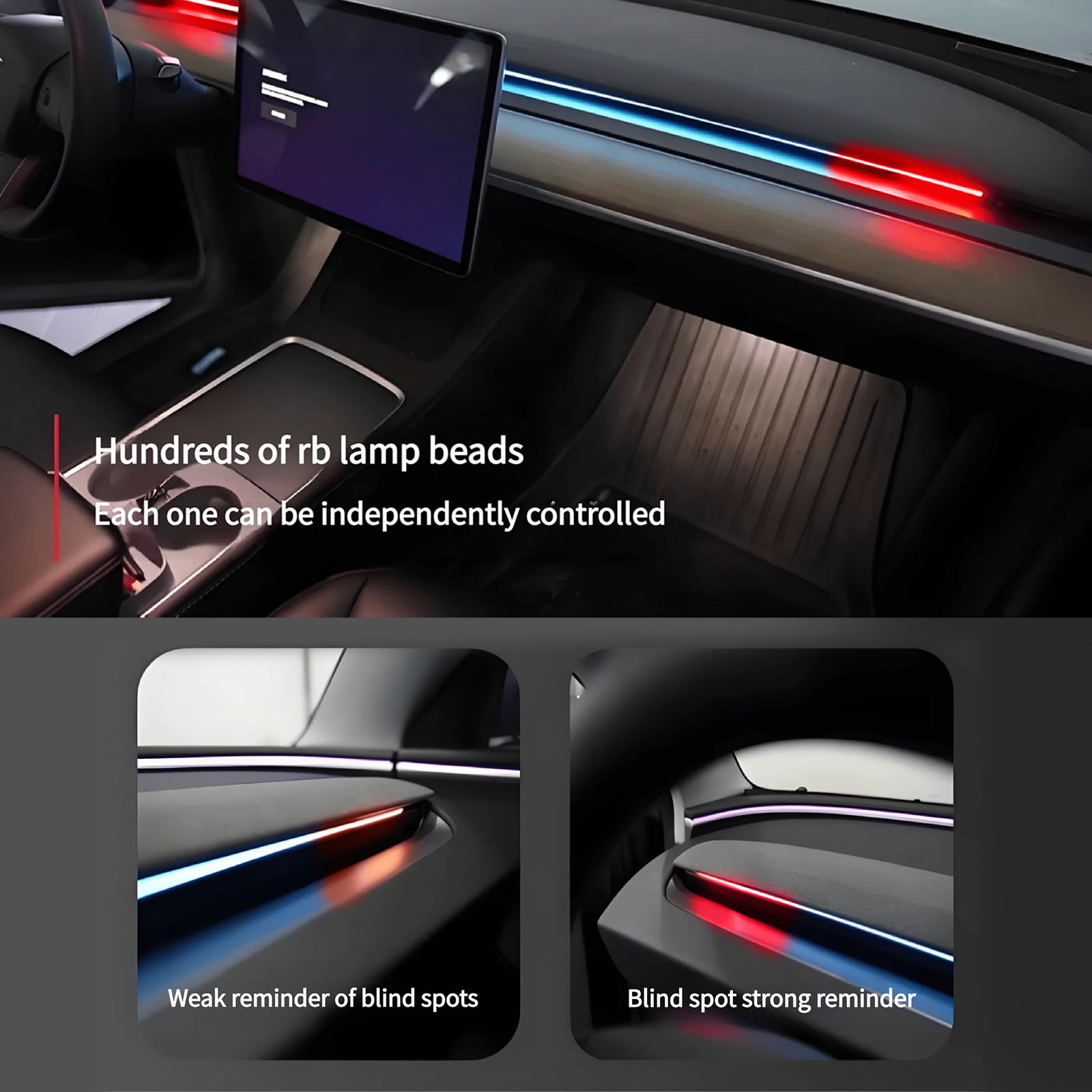 2026 BSD 2.0 Blind Spot Warning System For Tesla Model 3 Highland / Y Juniper /Cybertruck Ambient Lighting