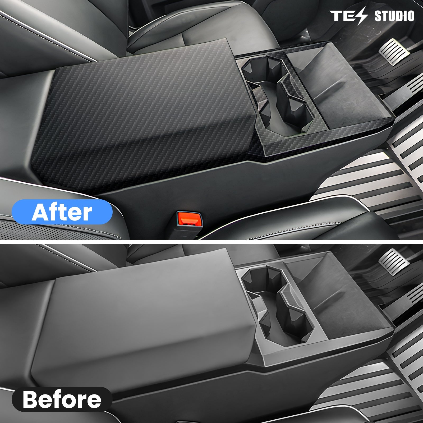 Cybertruck Armrest Box Cover Real Carbon Fiber Center Console Saddle Tesstudio?