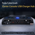 테슬라 사이버트럭용 센터 콘솔 USB 충전 허브 2.0 (110V AC 콘센트 및 자동 수납 케이블 포함) - 완벽한 통합, 30W PD/QC3.0 고속 전화 충전