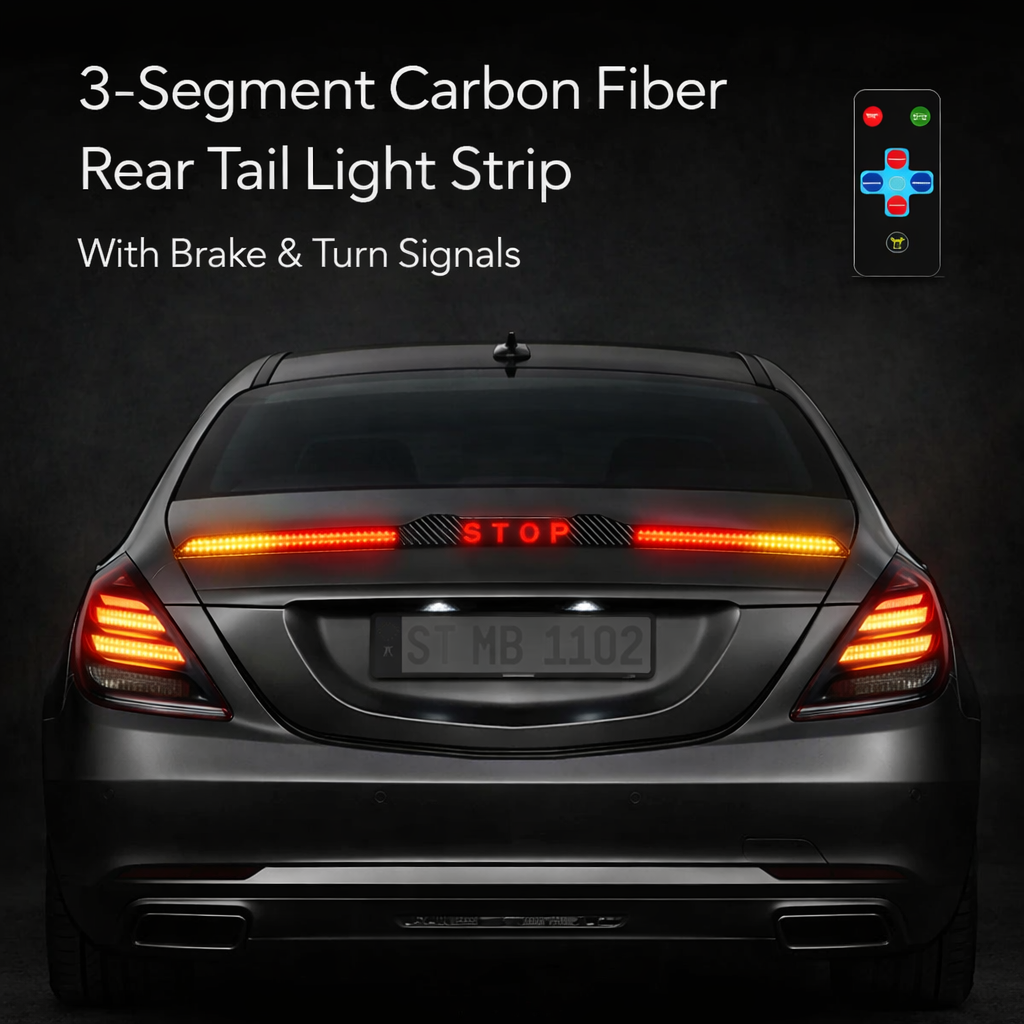 3-Segment Carbon Fiber Tail Light ¨C Waterproof, Adjustable (120-130cm), 15¡ã Bendable, High Brightness/Flow/Stacking Modes + Brake/Turn Signals Fits 99% Vehicles.