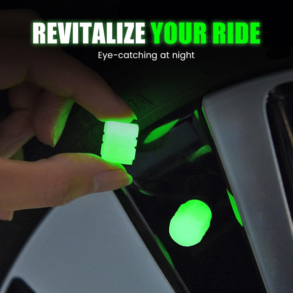Luminous Tire Valve Caps, Auto Glowing Wheel Stem Covers, Universal for Cars, Trucks, Bikes & Motorcycles, Night Visibility & Anti-Dust Protection