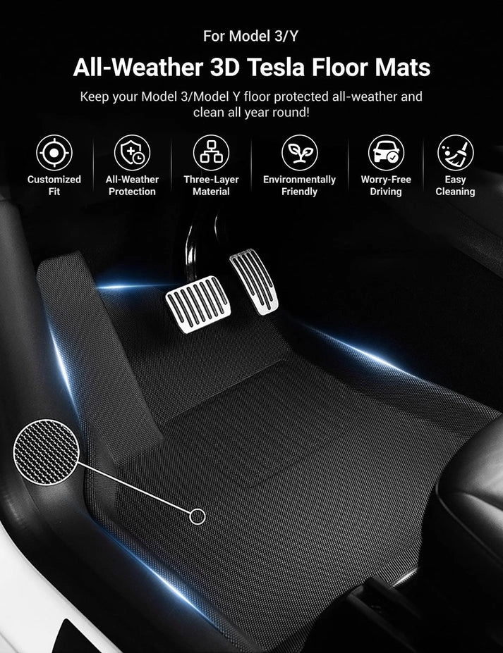 All Weather 3D Floor Mats for Tesla Model Y & Model 3 Highland