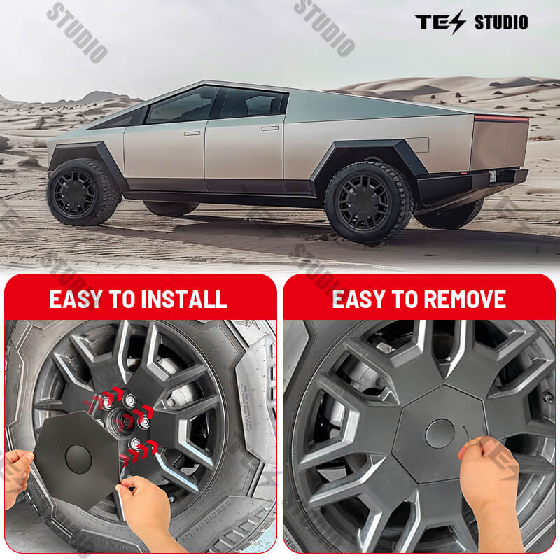 Tesstudio Center Hub Caps for Tesla Cybertruck (Set of 4) - 20 inch Wheel Covers