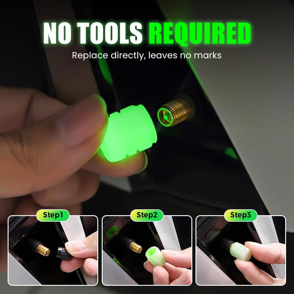 Luminous Tire Valve Caps, Auto Glowing Wheel Stem Covers, Universal for Cars, Trucks, Bikes & Motorcycles, Night Visibility & Anti-Dust Protection