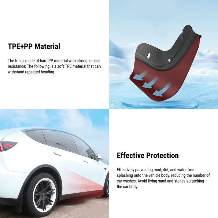 Model 3/Y用強化OEMマッドフラップ | 4点セット | TPV素材 | ドリル不要の取り付け