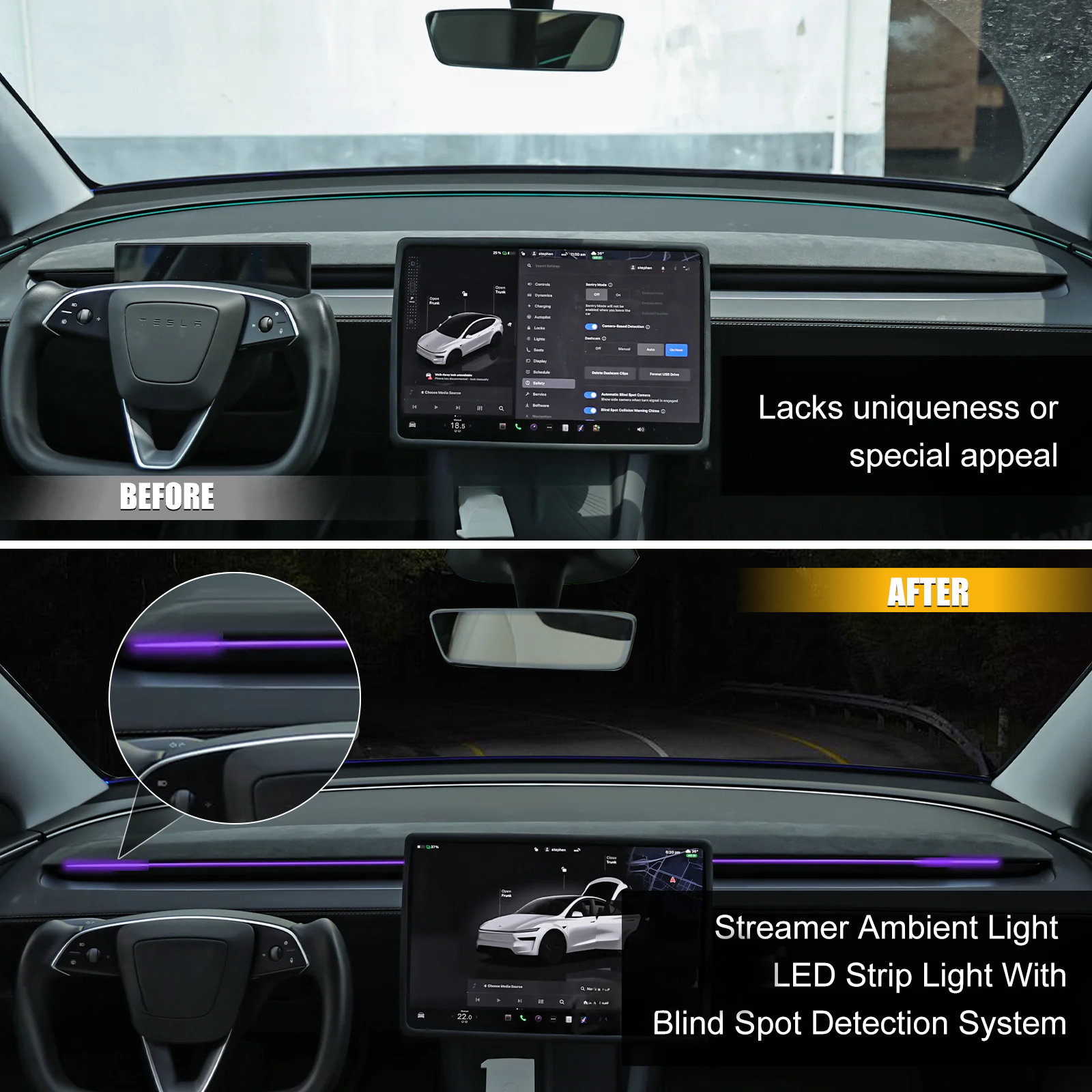 2026 BSD 2.0 Blind Spot Warning System For Tesla Model 3 Highland / Y Juniper /Cybertruck Ambient Lighting
