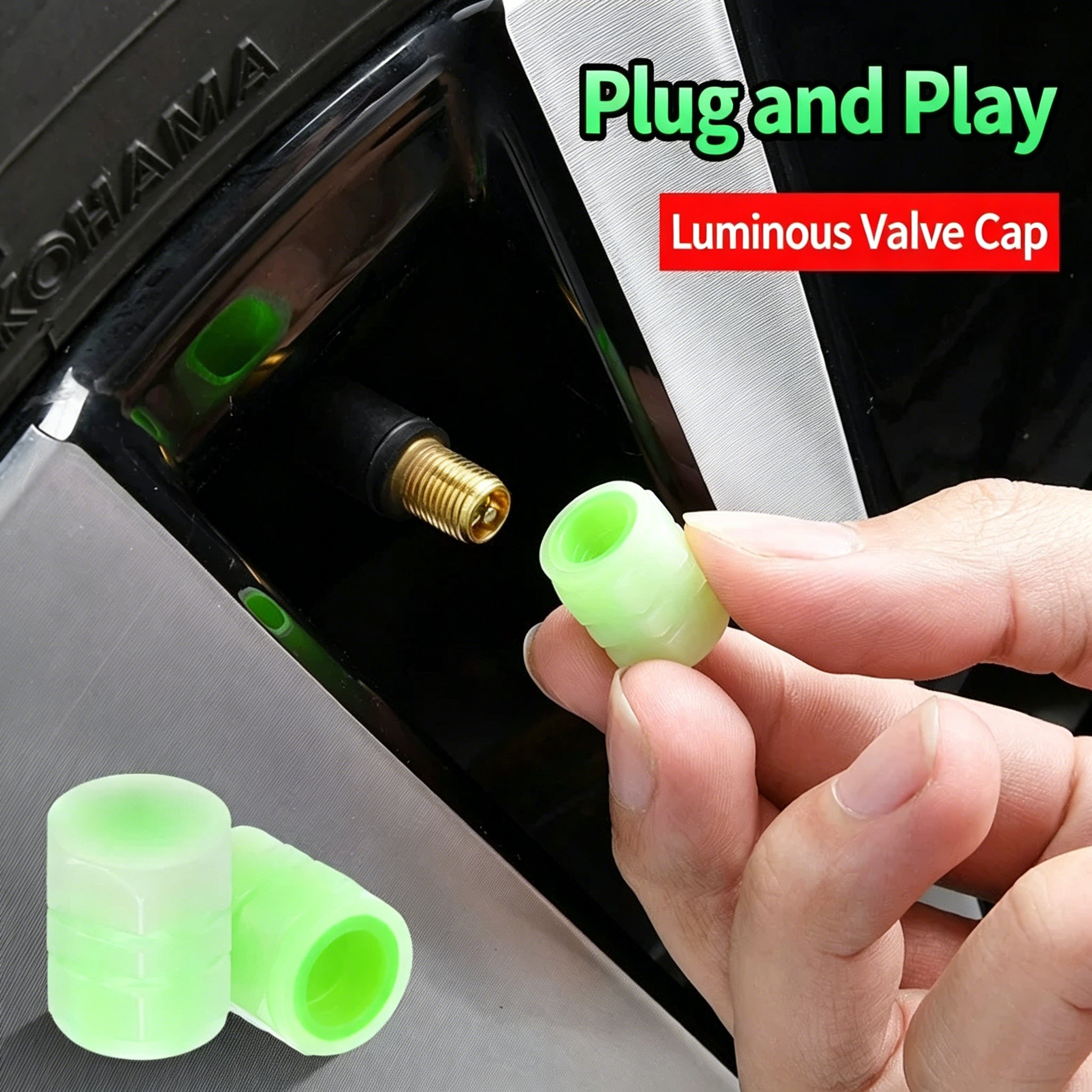 Luminous Tire Valve Caps, Auto Glowing Wheel Stem Covers, Universal for Cars, Trucks, Bikes & Motorcycles, Night Visibility & Anti-Dust Protection