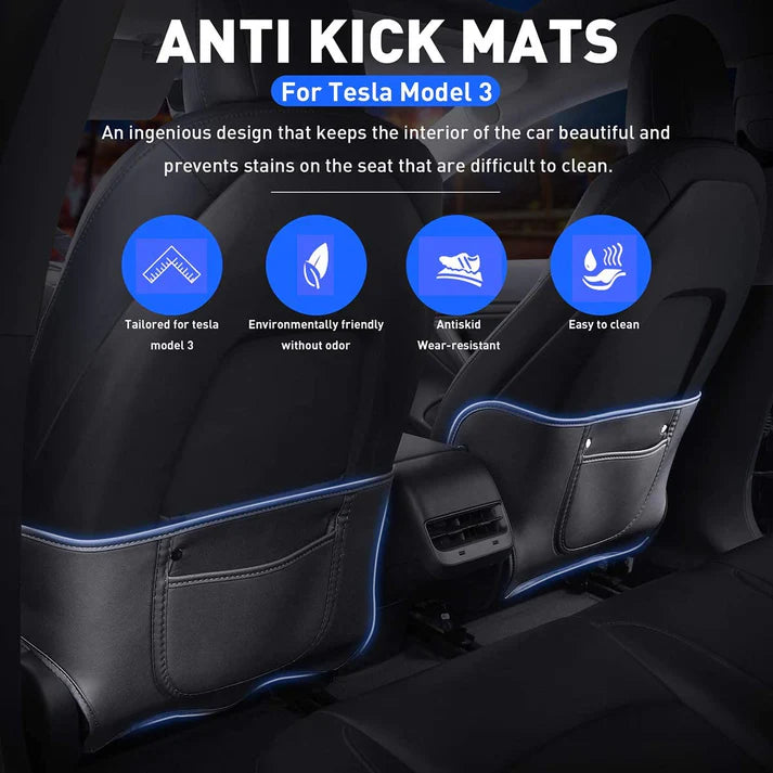 Seat Back Kick Protector for Model 3/Y | Storage Pockets | Easy Clean