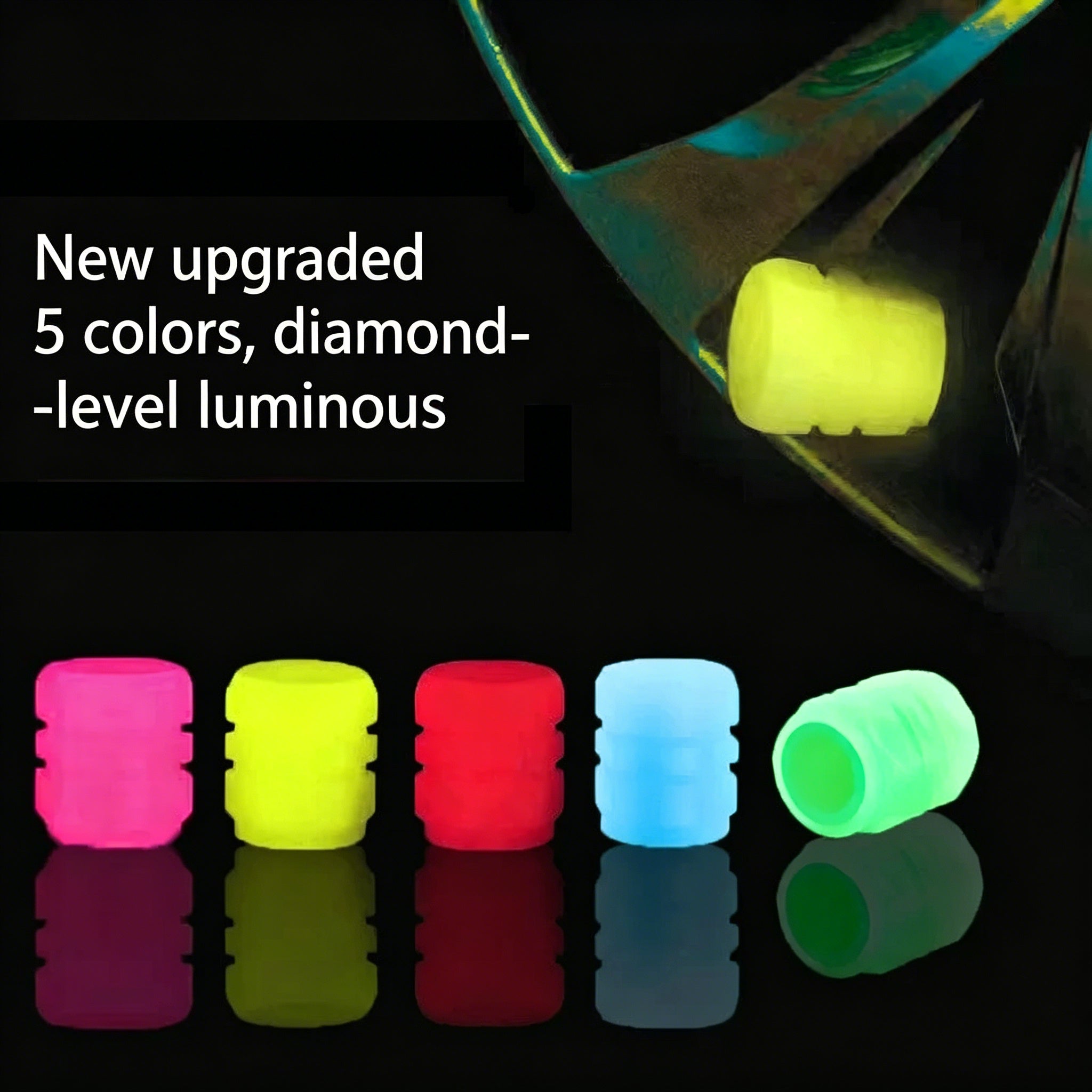 Luminous Tire Valve Caps, Auto Glowing Wheel Stem Covers, Universal for Cars, Trucks, Bikes & Motorcycles, Night Visibility & Anti-Dust Protection