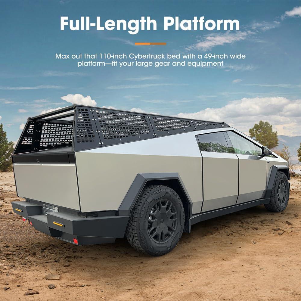 Adjustable Overland Bed Rack for Tesla Cybertruck - Bed Rails for Outdoor Adventures - Tesstudio