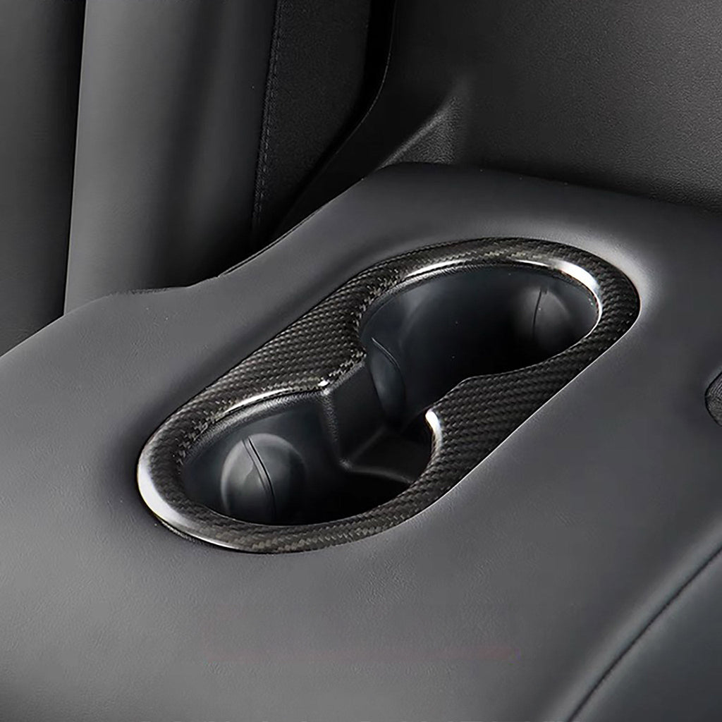 Tesstudio Real Carbon Fiber Rear Cup Holder Cover for Model Y Juniper/3 Highland