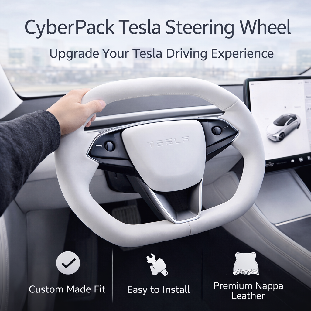 Tesstudio CyberPack Steering Wheel Without Aifrag Cover for Model Y Juniper Nappa White