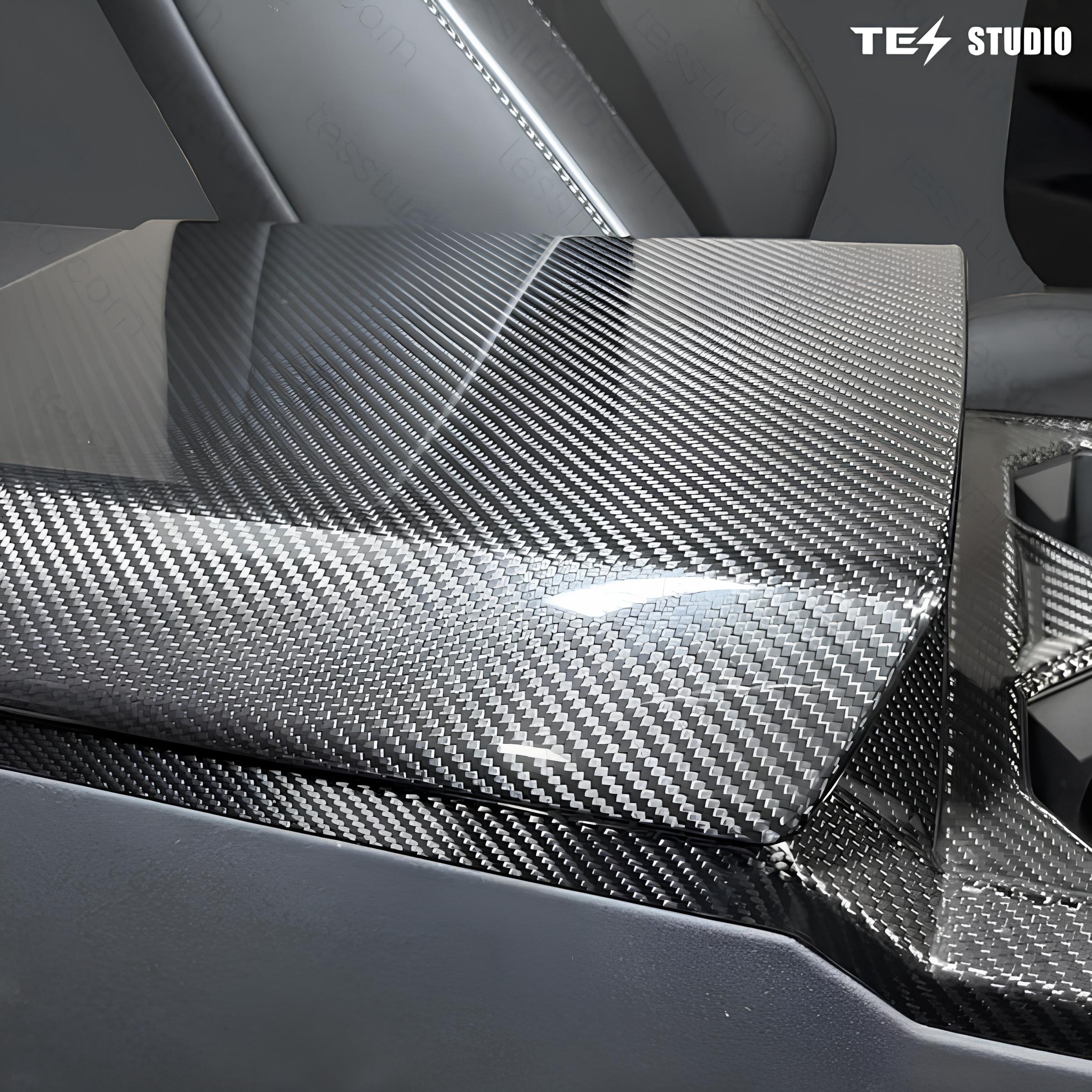 Cybertruck Armrest Box Cover Real Carbon Fiber Center Console Saddle Tesstudio?