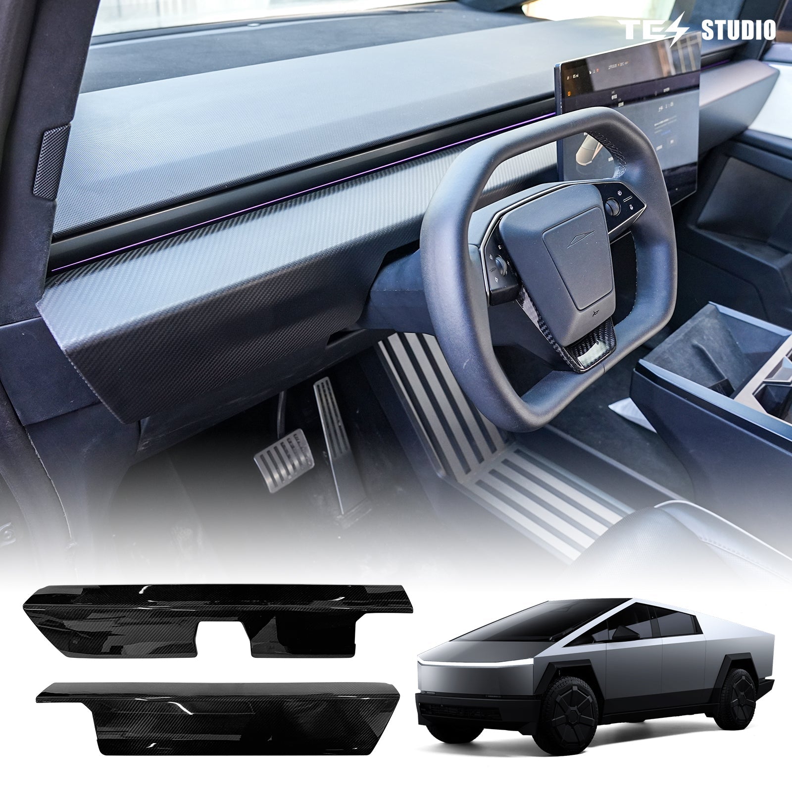 Tesla Accessories Real Carbon Fiber Cybertruck Dashboard Cover Panel Protection Cybertruck Interior Accessories Tesstudio?