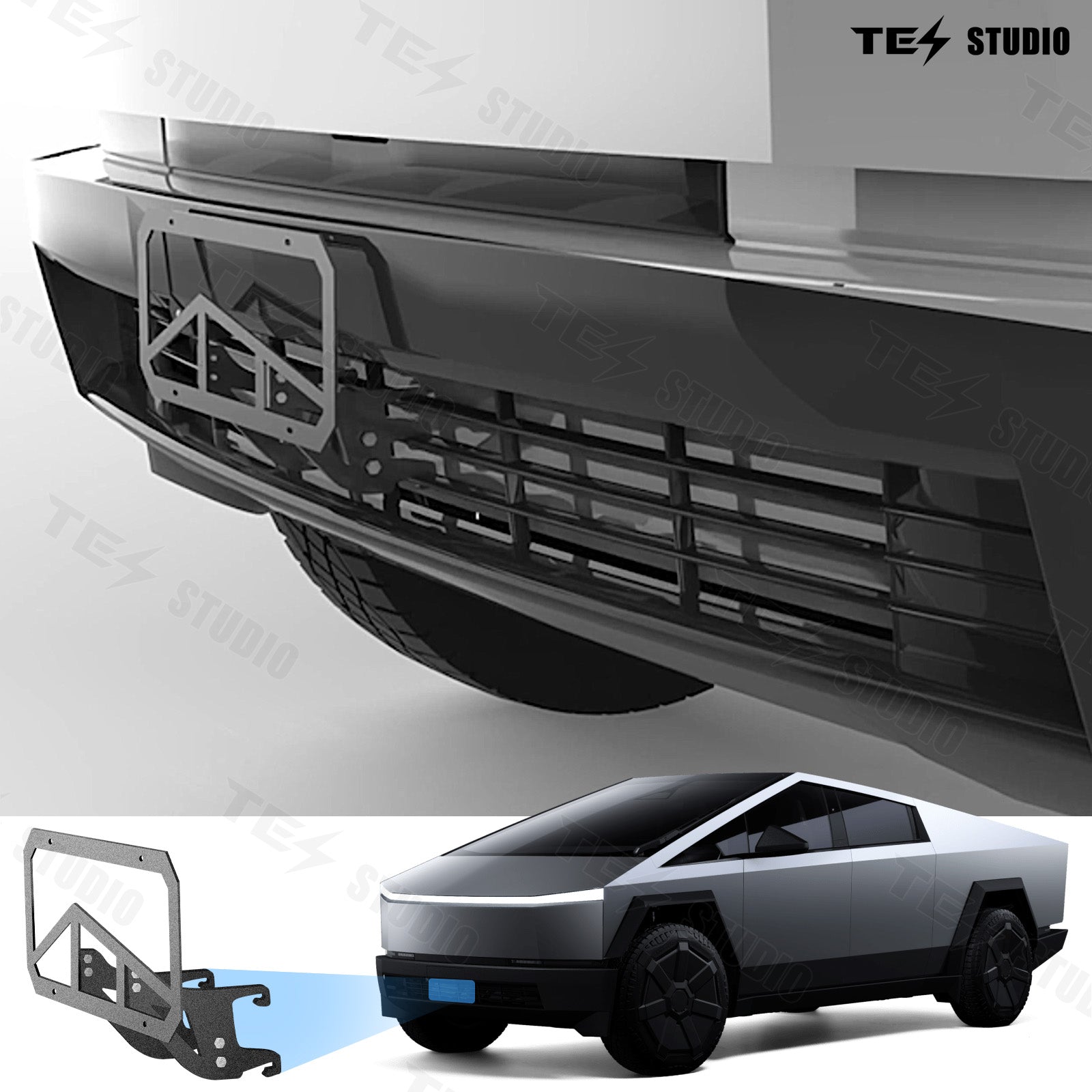 Tesla Cybertruck Front License Plate Mount Frame Holder Removable No Drilling No Adhesives Tesstudio?