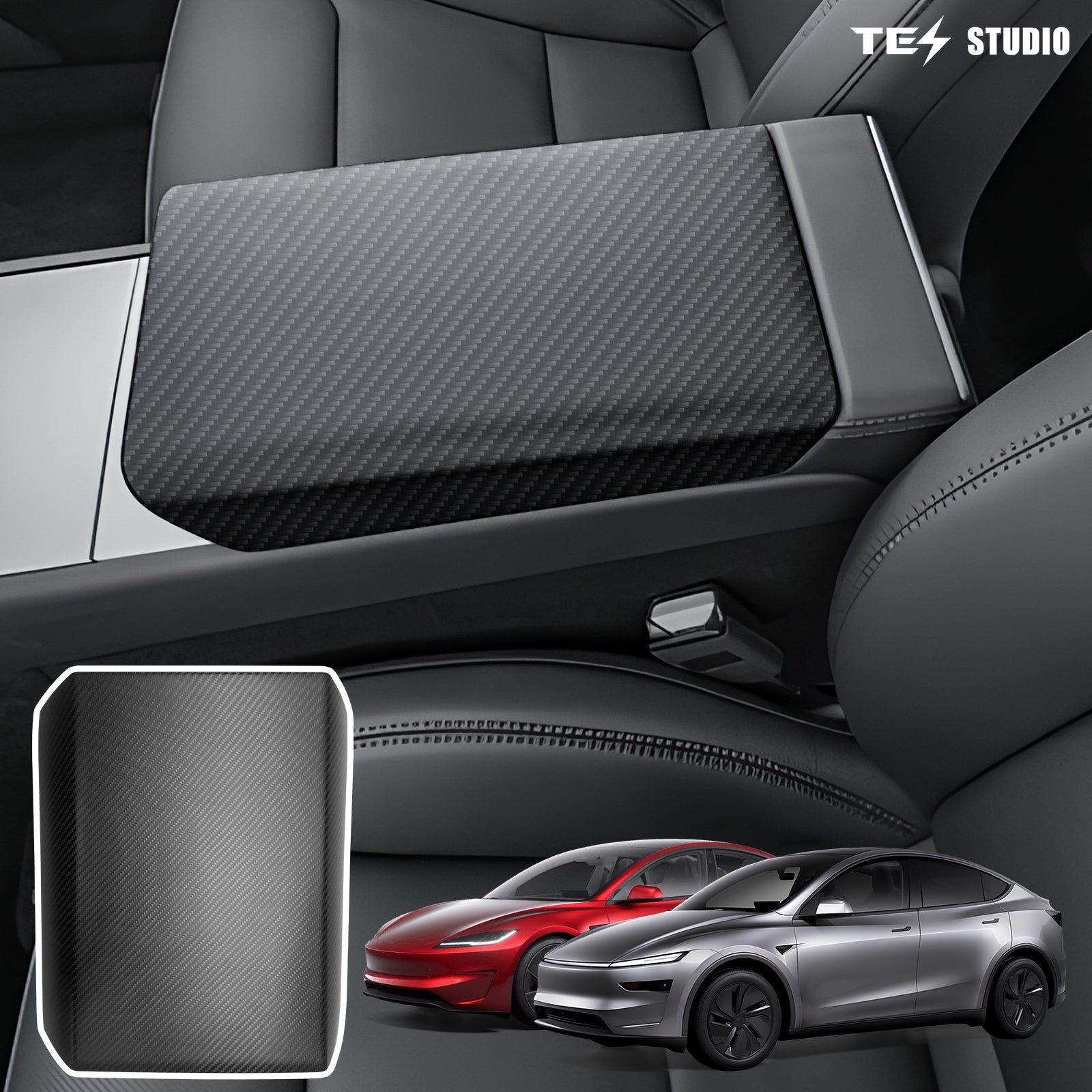 2026 Real Carbon Fiber Center Console Armrest Cover Trim For Tesla Model 3 /3 Highland Model Y/Y Juniper
