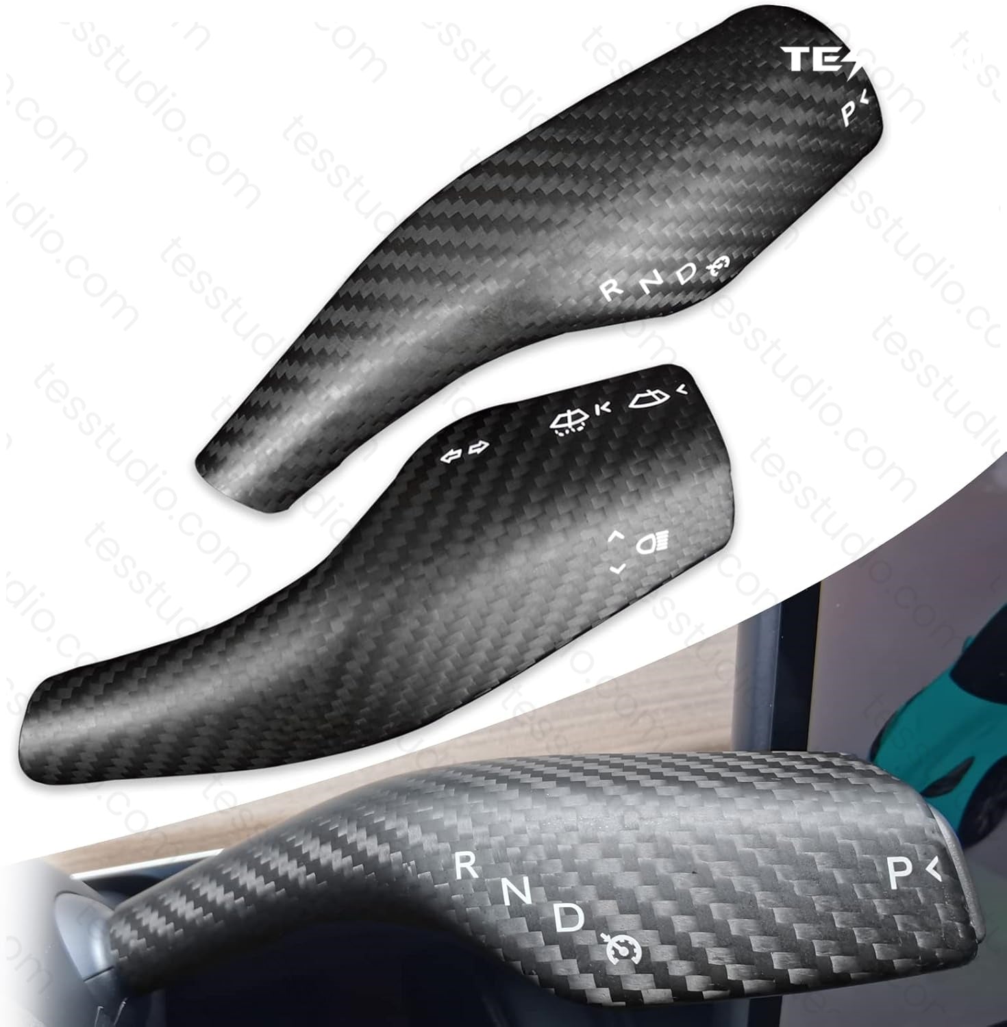 Real Carbar Steering Lever Trim Cover with Gear Shift Cover For Model 3/Y