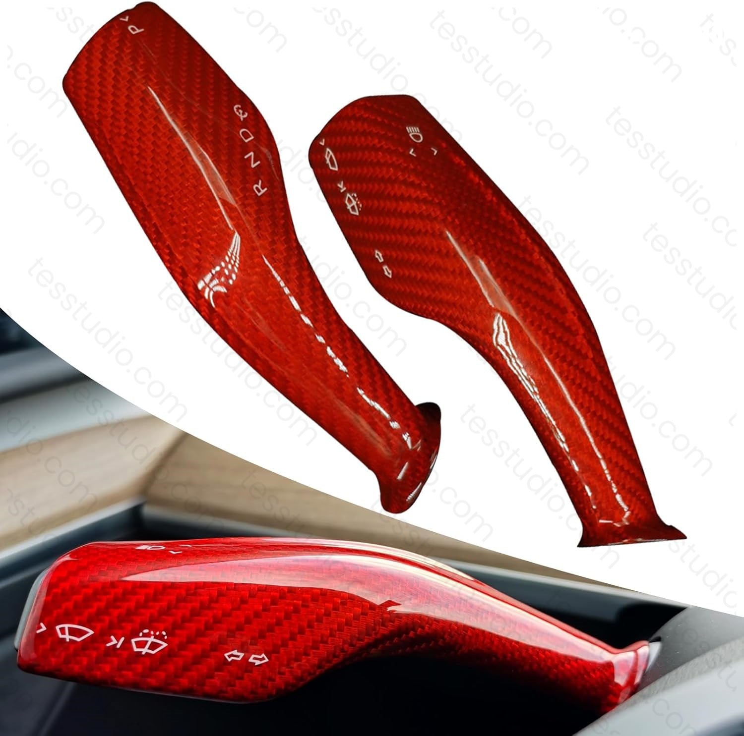 Real Carbar Steering Lever Trim Cover with Gear Shift Cover For Model 3/Y