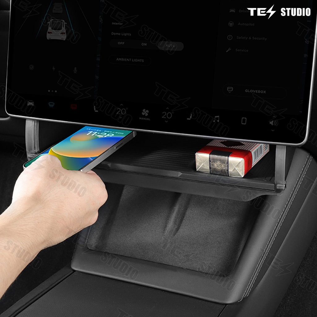 Model 3 Highland Hidden Central Control Screen Lower Storage Box Organizer Behind Screen ETC Storage Box Tesstudio?