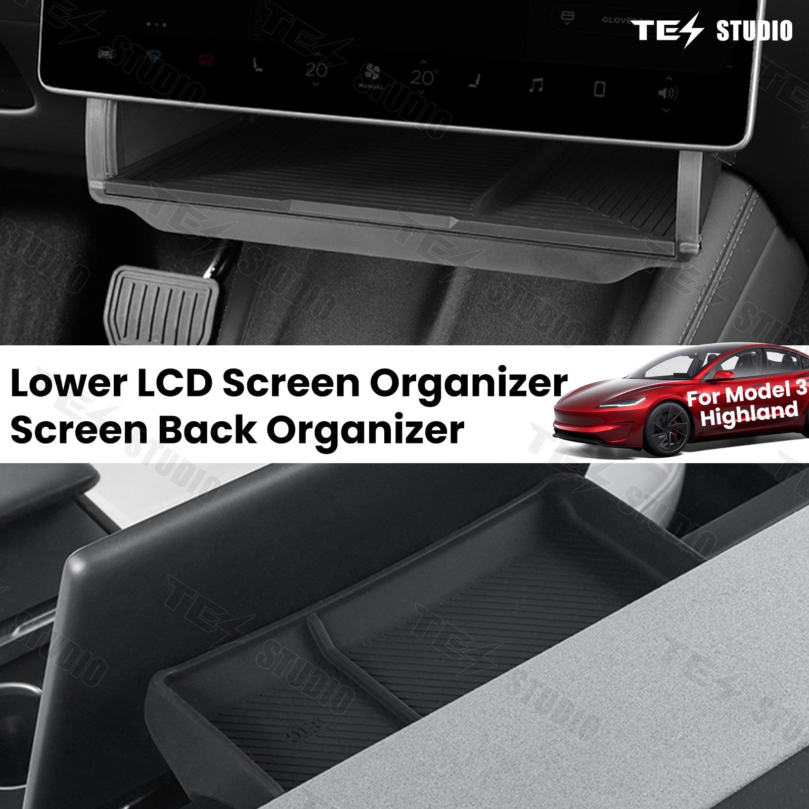Model 3 Highland Hidden Central Control Screen Lower Storage Box Organizer Behind Screen ETC Storage Box Tesstudio?