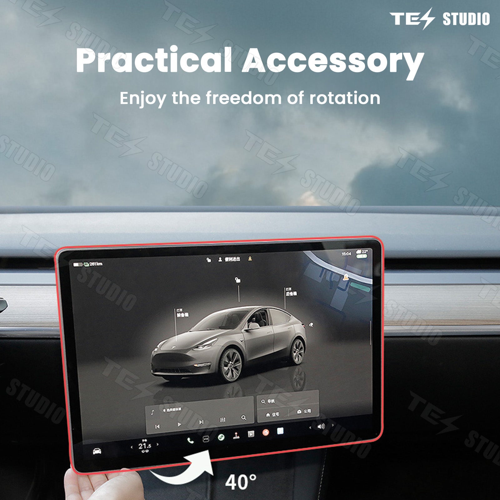 Tesla Model 3/Y/3 Highland Dashboard Swivel Mount Kit Center Screen Rotating Holder Kit Swivel Bracket Tesstudio?