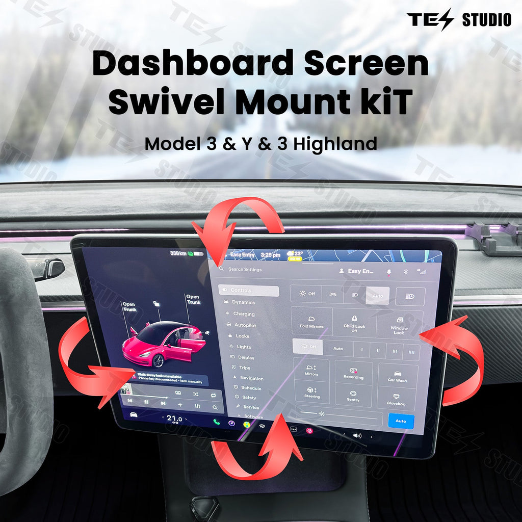 Tesla Model 3/Y/3 Highland Dashboard Swivel Mount Kit Center Screen Rotating Holder Kit Swivel Bracket Tesstudio?