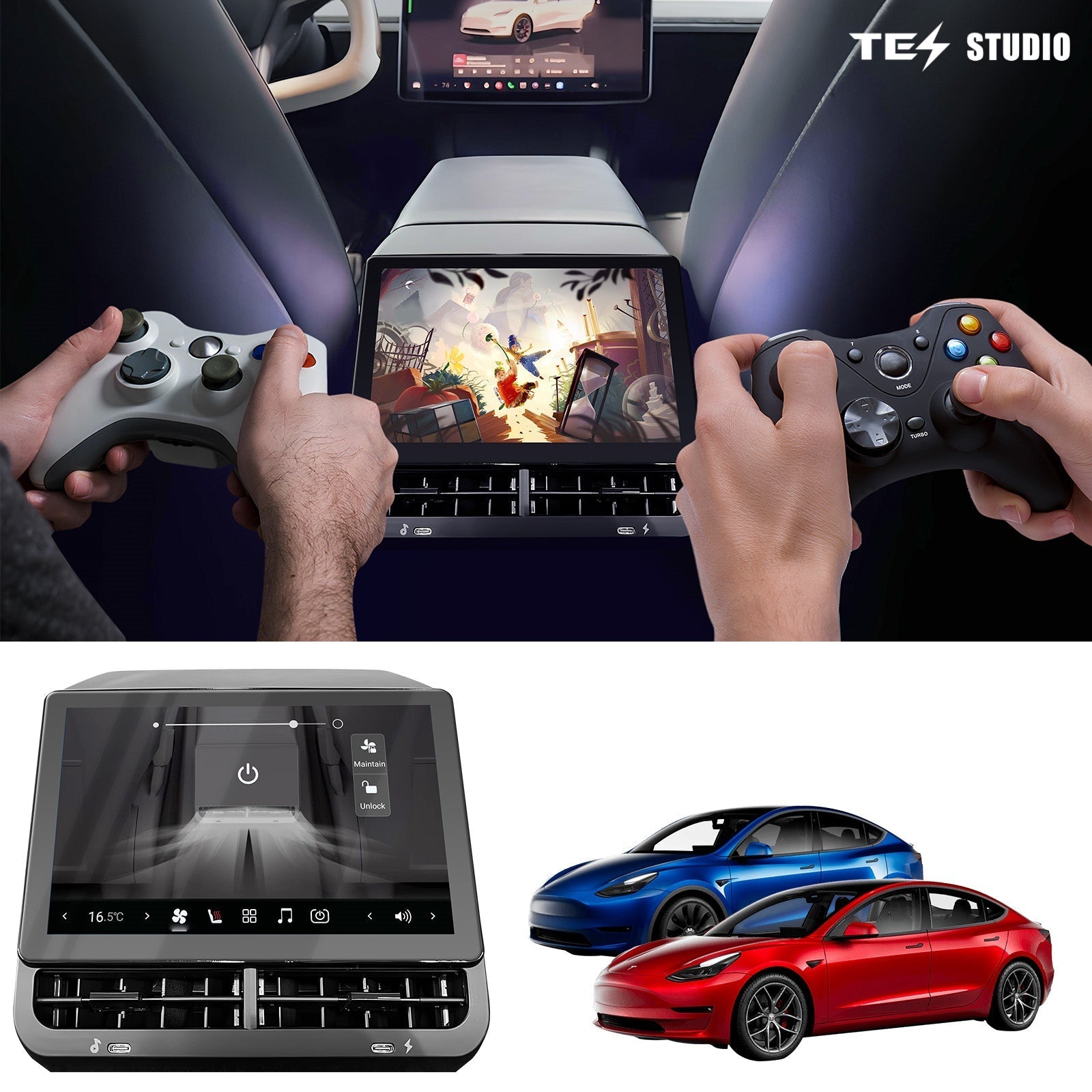 Tesstudio R89 Rear Display Screen with Disney Plus Entertainment for Tesla Model 3/Y