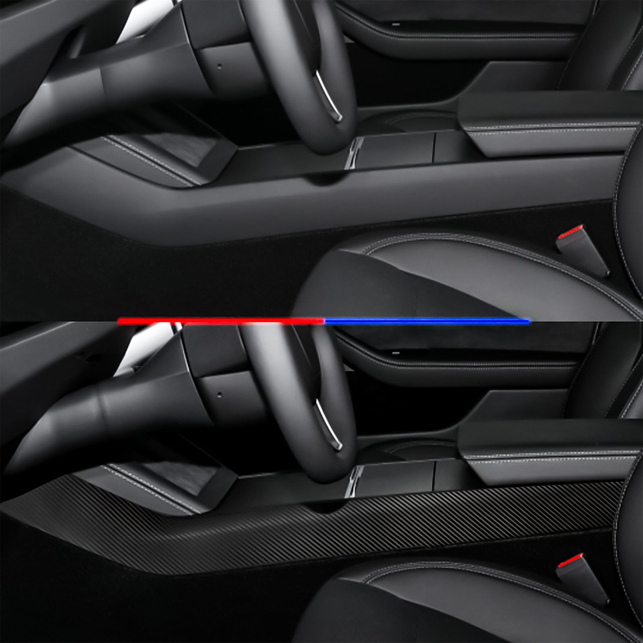 2024年以降のTesla Model 3 Highlandおよび2025年以降のModel Y Juniper用リアルモールドカーボンファイバーセンターコンソールサイドパネルカバー（2個）