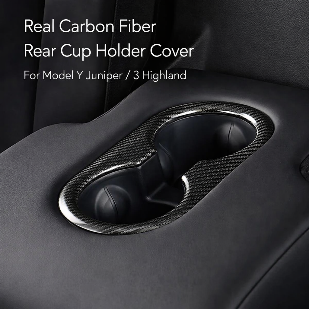 Tesstudio Real Carbon Fiber Rear Cup Holder Cover for Model Y Juniper/3 Highland