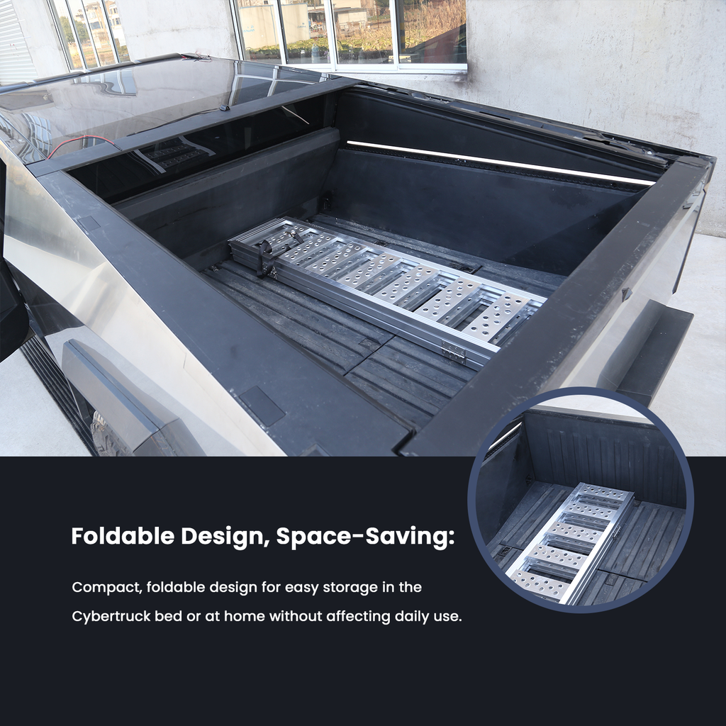 Tesla Cybertruck Loading Ramps Cybertruck Aluminum Portable Tri-Fold Loading Ramp Tesla Cybertruck Accessories Tesstudio?
