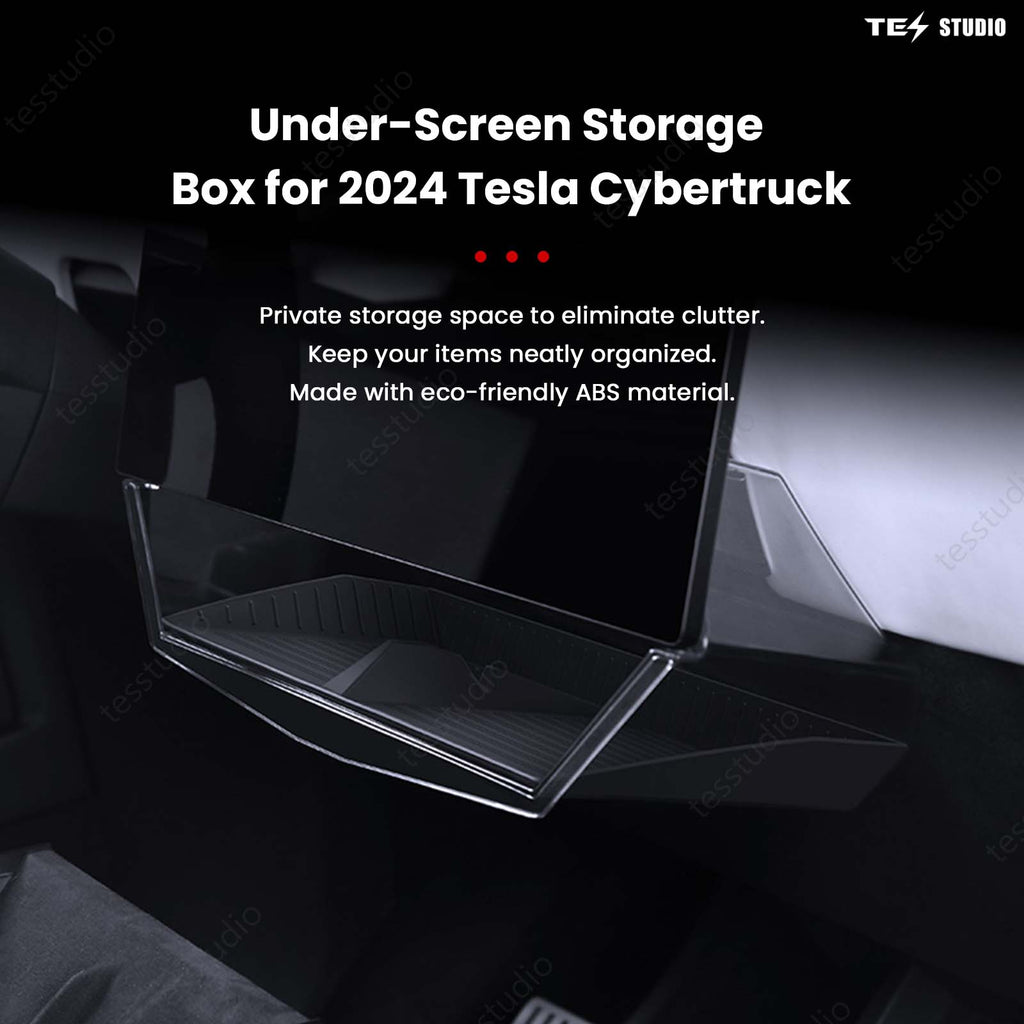 Tesla Cybertruck Interior Accessories Hideable Under Screen Storage Box with Center Console Organizer Tray Tesstudio?