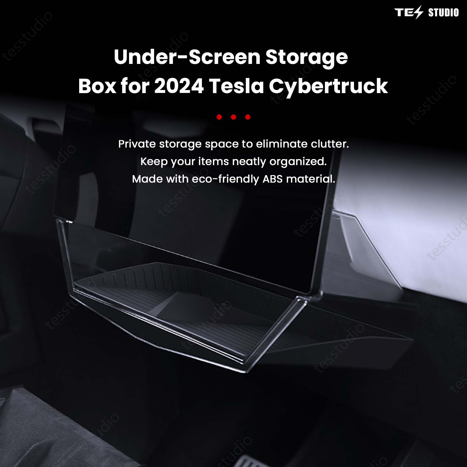 Tesla Cybertruck Interior Accessories Hideable Under Screen Storage Box with Center Console Organizer Tray Tesstudio?