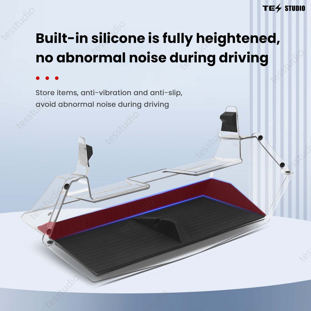 Tesla Cybertruck Interior Accessories Hideable Under Screen Storage Box with Center Console Organizer Tray Tesstudio?