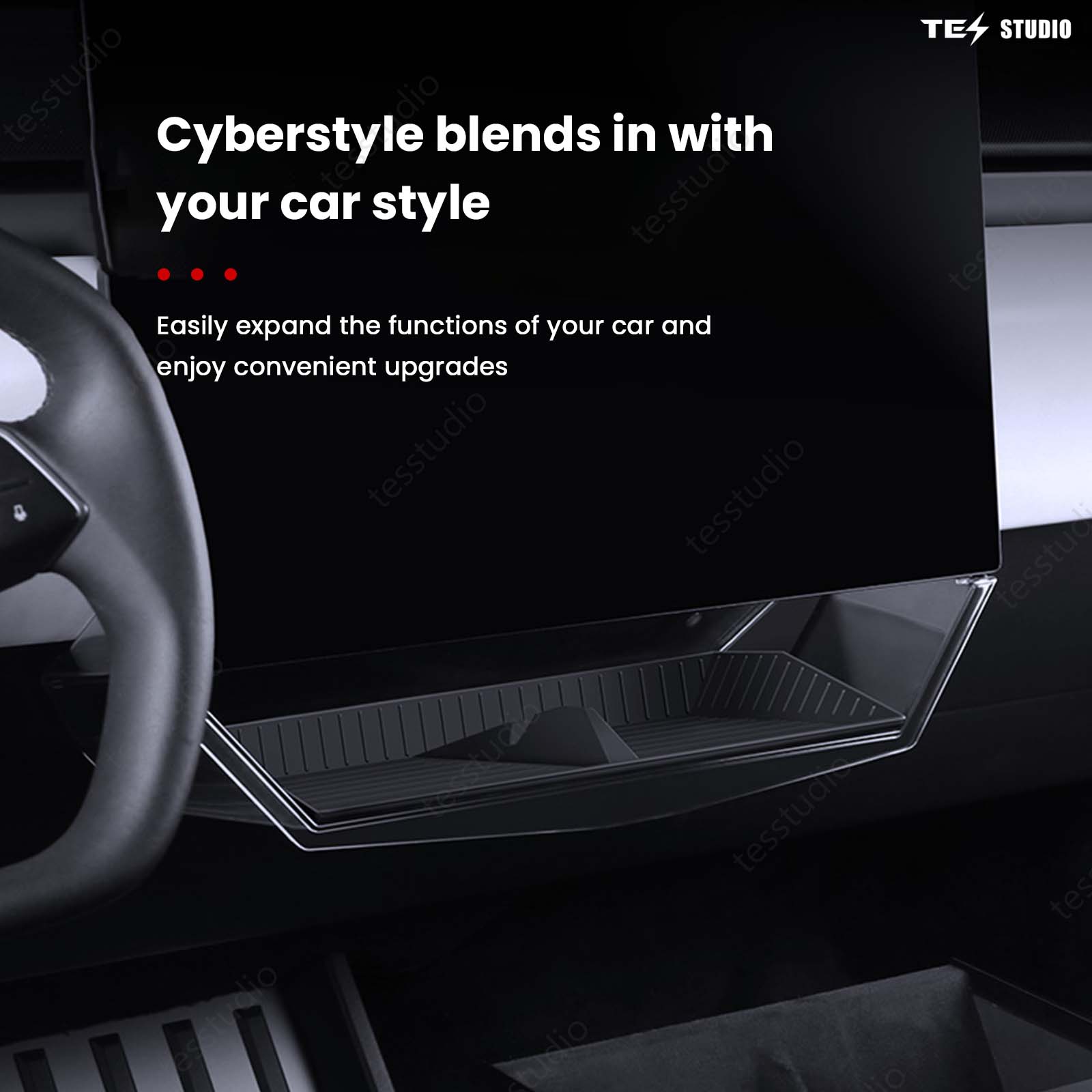 Tesla Cybertruck Interior Accessories Hideable Under Screen Storage Box with Center Console Organizer Tray Tesstudio?
