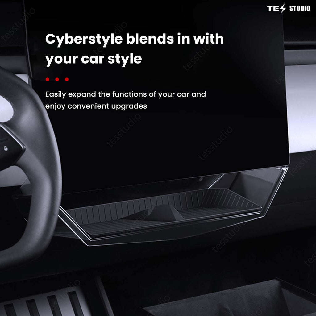 Tesla Cybertruck Interior Accessories Hideable Under Screen Storage Box with Center Console Organizer Tray Tesstudio?