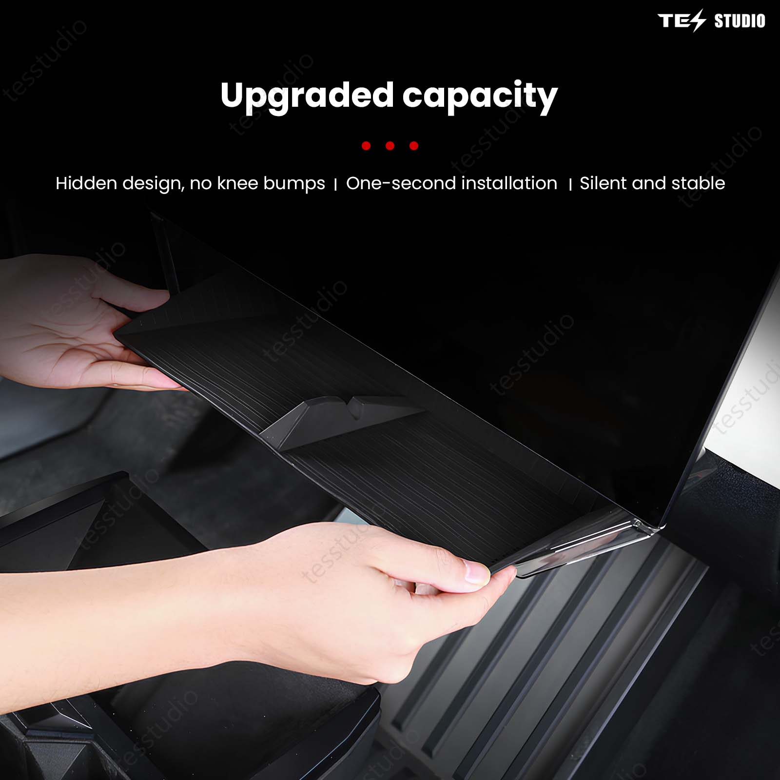Tesla Cybertruck Interior Accessories Hideable Under Screen Storage Box with Center Console Organizer Tray Tesstudio?