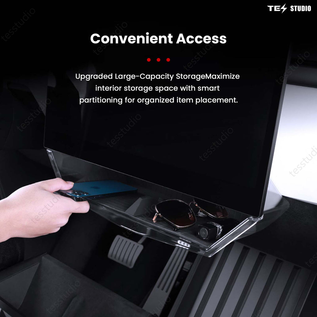 Tesla Cybertruck Interior Accessories Hideable Under Screen Storage Box with Center Console Organizer Tray Tesstudio?