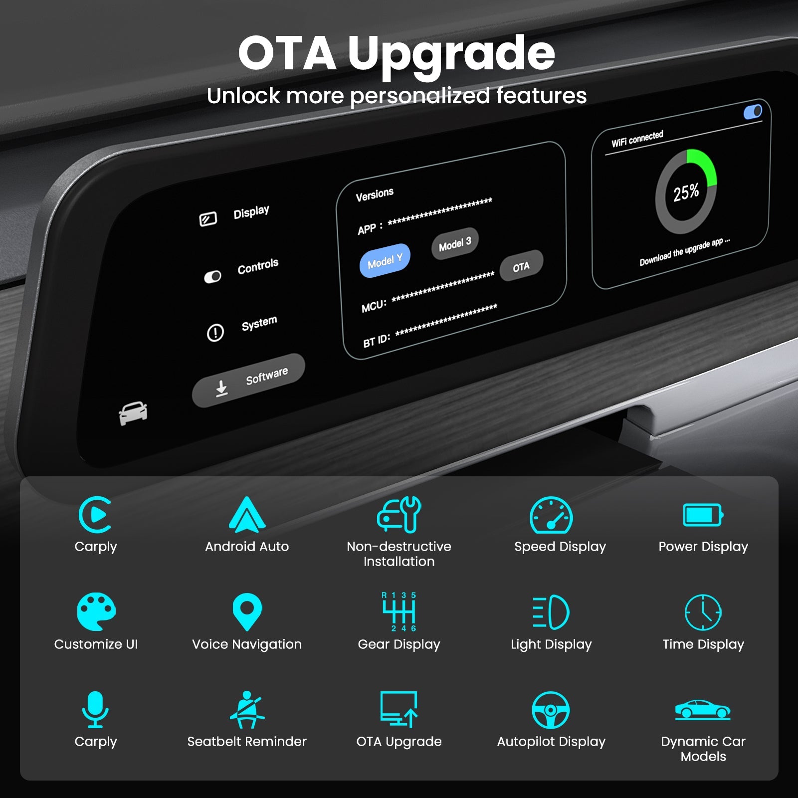 Tesla Model 3/Y F96C CarPlay Screen Dashboard Touchscreen Display Model Y Instrument Cluster Tesstudio?