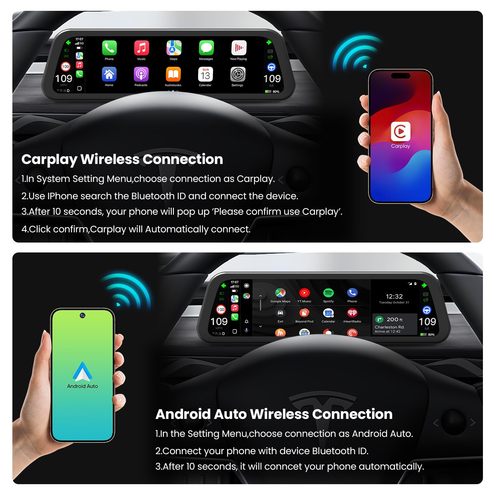 Tesla Model 3/Y F96C CarPlay Screen Dashboard Touchscreen Display Model Y Instrument Cluster Tesstudio?
