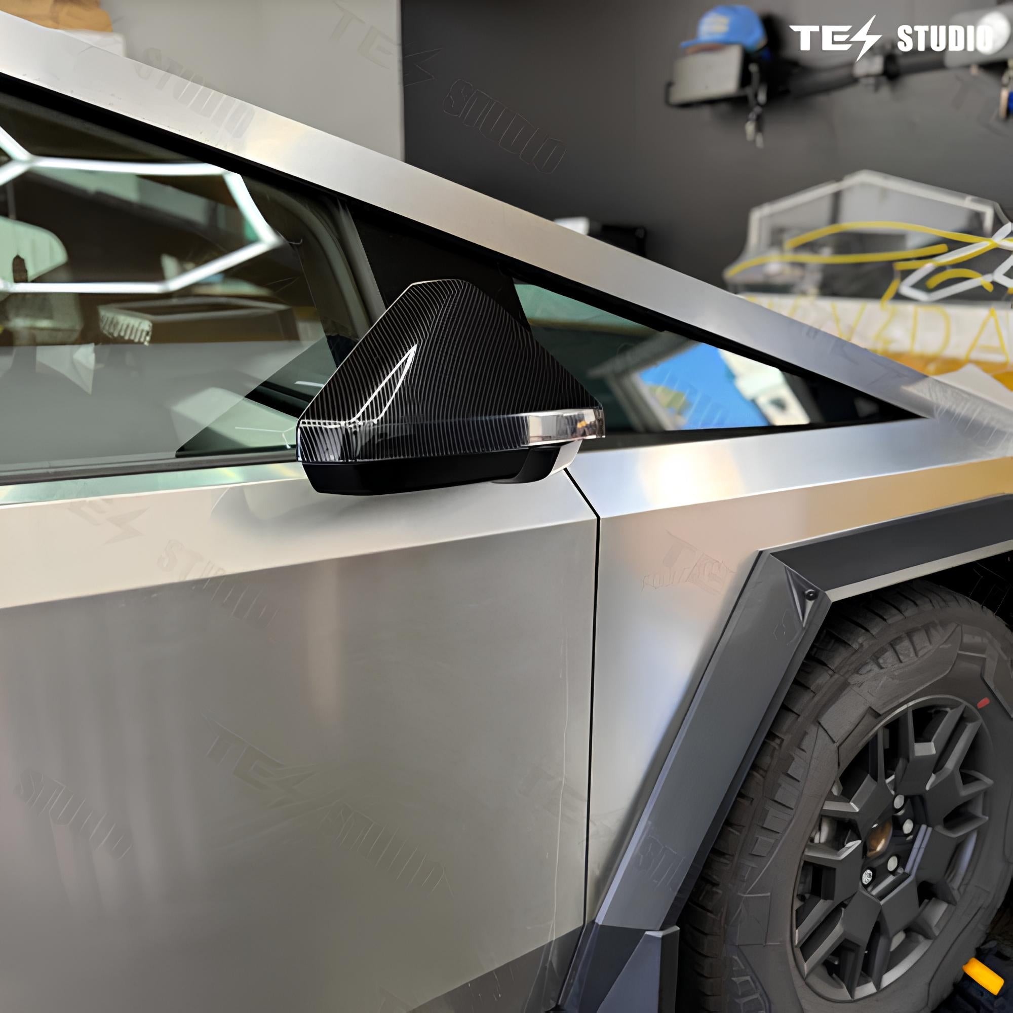 Tesla Cybertruck用リアルカーボンファイバーサイドビューミラーキャップ 外装アクセサリー 2個