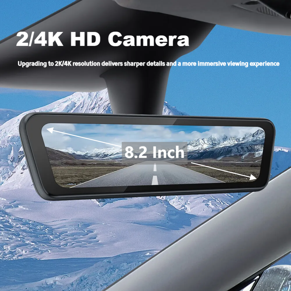S82 Pro 2/4K HD 8.2インチ ストリーミングリアビューミラー Tesla Model 3/3 Highland/Y/Y Juniper用 BSD付き