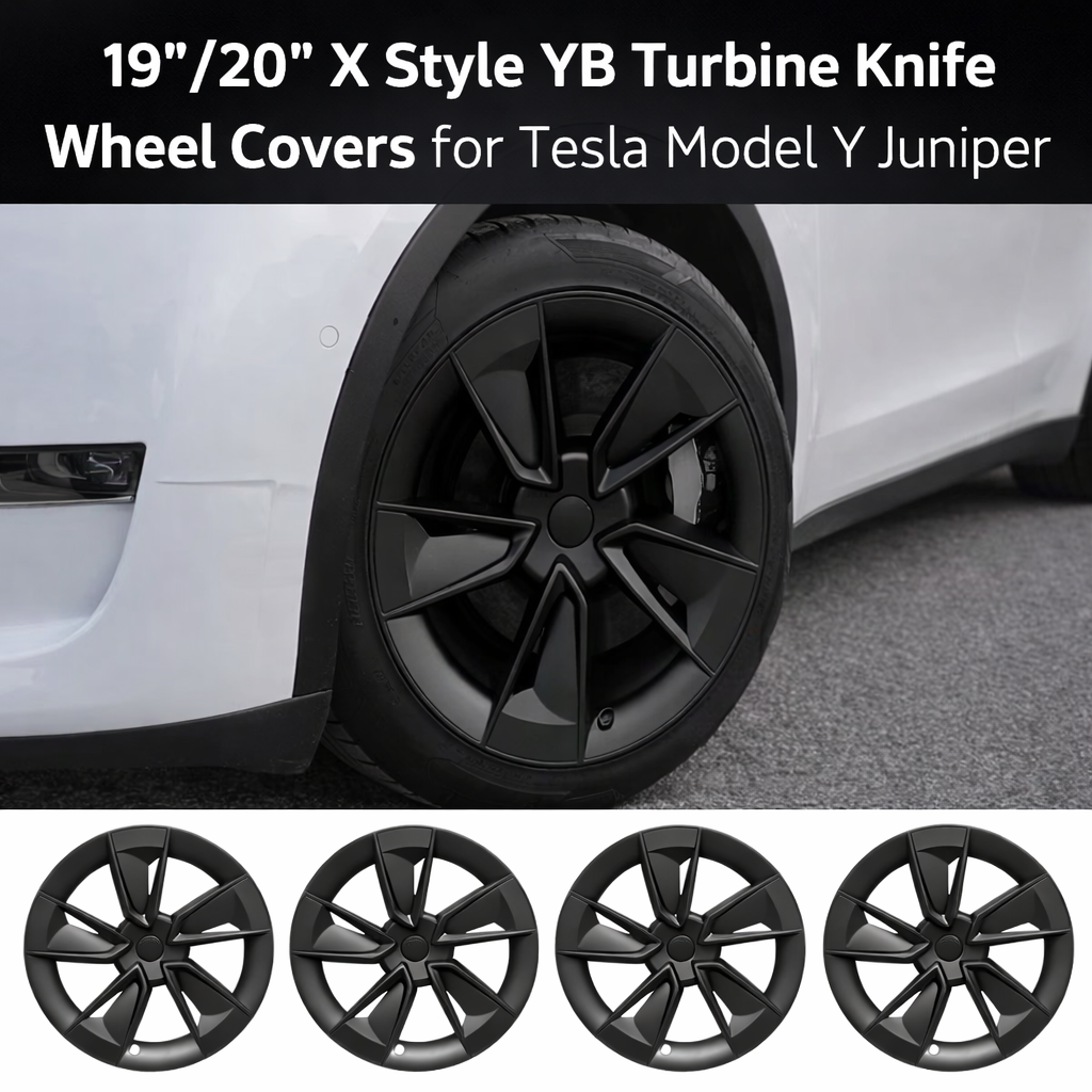 Tesstudio 19¡±20¡± X Style Turbine Wheel Covers for Tesla Model Y Juniper ¨C Matte Black