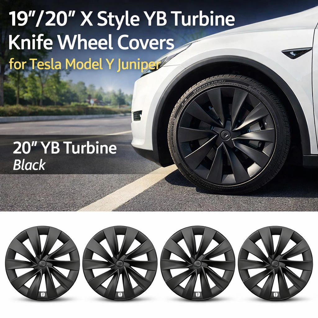 Tesstudio 19¡®/20¡® YB Turbine Knife Wheel Covers ¨C Matte Black for Tesla Model Y Juniper