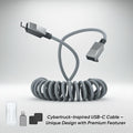 Tesstudio 4ft (1.2m) Spring USB-C Cable for Tesla Model Y/3/X/S, Cybertruck-Style Accessories