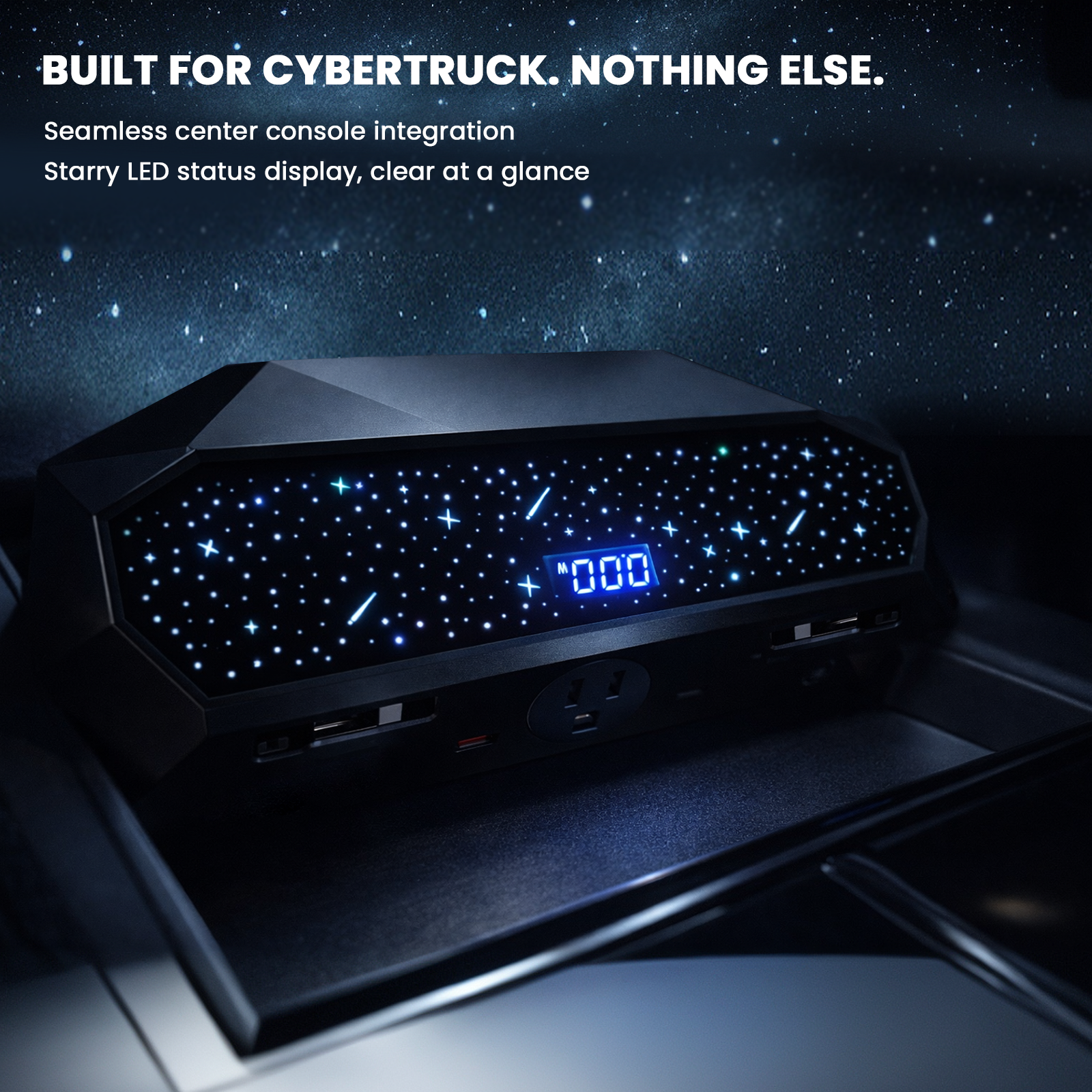 Tesstudio All-in-One USB Charger Hub with Ambient Lighting & 110V Power for Tesla Cybertruck ¨C High-Speed Charging
