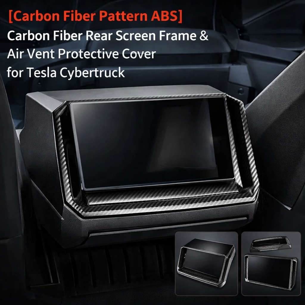 Tesstudio Carbon Fiber Rear Screen Frame & Air Vent Protective Cover for Tesla Cybertruck ¨C Premium ABS Protection
