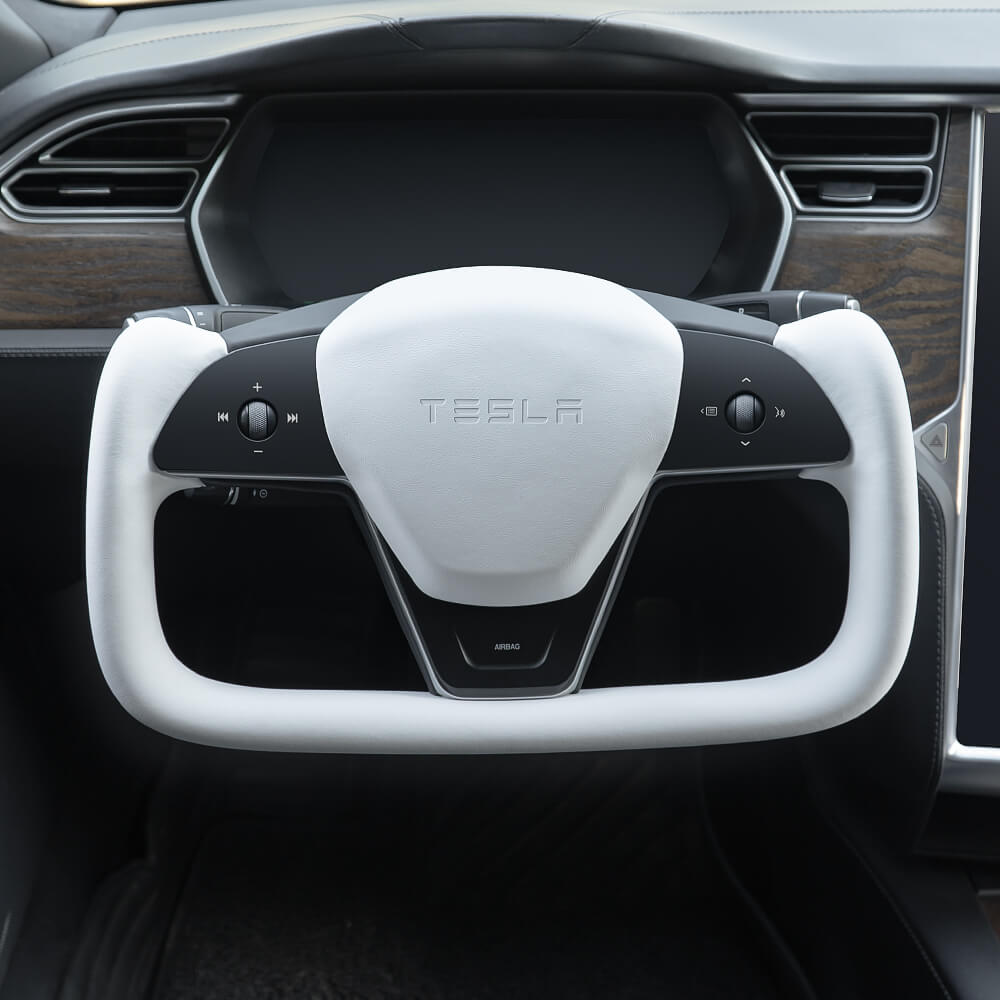 Tesstudio Custom Comfort & Style Yoke Steering Wheel Upgrade - For Tesla S/X (2012-2020), Alcantara Black